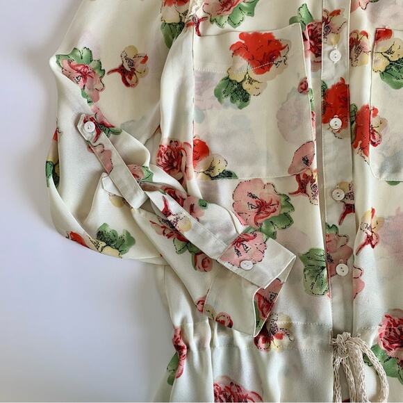 Miss Me Y2K Cream Floral Lightweight Boho Summer Tunic Blouse Top Small - Picture 4 of 11